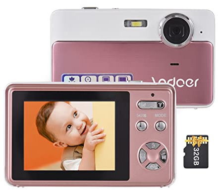 Andoer 4K Compact Digital Camera Video Camcorder 2.4 Inch IPS Screen 16X Digital Zoom Anti-shake Smile Capture Built-in Flash Battery with 32GB Memory Card for Kids Teens Friends