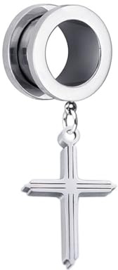2 PCS Ear Gauges Cross Pendant Gauge Tunnel Piercings For Women & Men- Stainless Steel 316l Pierced Hangers Earrings For Stretched Earlobe (Color : A, Size : 25mm)