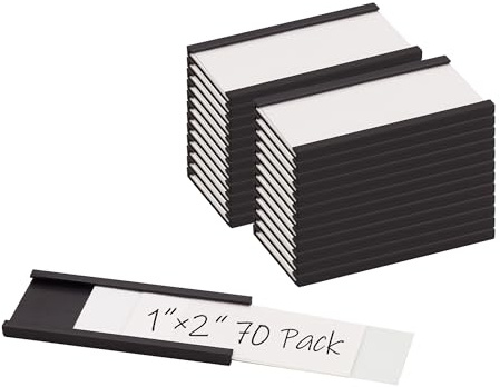 Realth Magnetische Etikettenhalter 70 Stück 25.4MM X 50MM | Beschreibbare Magnet-Etiketten,Schmutzfrei Abnehmbar, C-Kanal, für Schule Büro Whiteboard Metall Hängeschränke und Schubladen