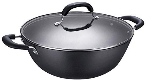 OQHAIR Wok Pentola di Ferro per Uso Domestico Padella Antiaderente Non Rivestita 36 cm Fornello a induzione Fornello a Gas Ispessimento Universale