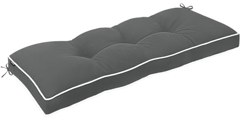Favoyard Indoor/Outdoor Bench Cushion 42 x 16 Inch Waterproof & 3-Year Fade-Resistant Patio Furniture Cushions for Garden Porch Swing Chair Tufted Pad for Sofa Couch Seat with Ties, Dark Grey