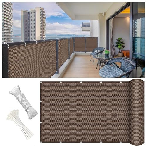 Balkon Sichtschutz Wetterfest 130 x 800 cm Blickdicht, Uv-Schutz, Windfest, Ohne Bohren, Viele Größe Und Farben Schattiernetz Ichtschutz Zaunblende mit Ösen Kabelbinder für Zaun, Braun
