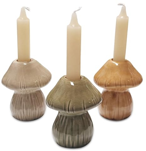 Logbuch-Verlag 3 setas portavelas para velas de barra, figuras de cerámica, candelabros, decoración otoñal, verde y naranja, 10 cm