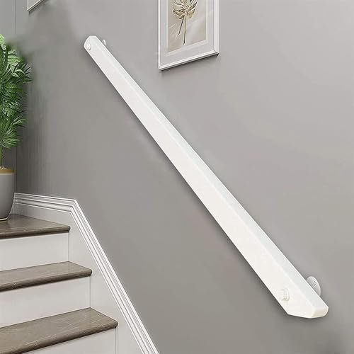 Corrimano in Legno per Scale Ringhiere, Passamano per Scale in Legno Antiscivolo con Staffe, Asta di Sostegno per Corridoio a Muro Kit Completo, Casa Loft Interni Passi Per Anziani (bianco, 50cm)