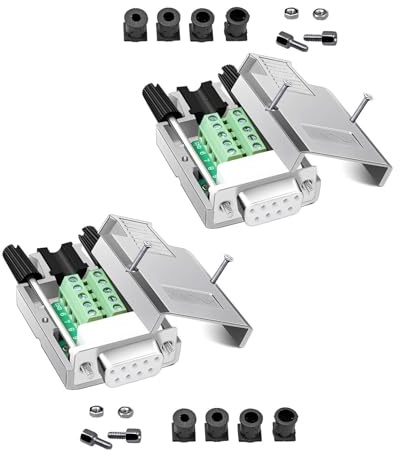 Willwewon 2Pcs DB9 dünner Metallschalen weibliche Stecker, lötfreie RS232 D-SUB seriell zu 9-poligem Port Terminal Stecker Stecker Verteilerplatine, mit Shell langem Bolzen Endrohr