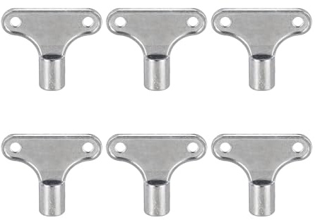 PATIKIL Radiator Valve Keys, 6 Pack Zinc Alloy Square Socket Vent Air Valve Key Wrench Plumbing Bleeder Tool Double Holes for Radiator Heater Faucet, Silver