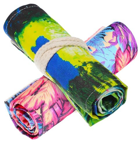 FONDOTIN 2stücke Stifterollen Aus Canvas Mit Fächern Rollbare Federmäppchen Im Ahornmuster Für Studierende Künstler Und Zeichnen Robuste Langlebige Qualität Für Buntstifte Und
