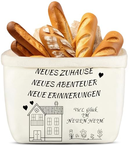 Gebrazy Brotkorb Stoff - Einzugsgeschenke Wohnung, Geschenk Zum Einzug Geschenkidee, Nachhaltiger Brötchenkorb Modern aus Stoff für Frühstück, Brunchen & Feiertage (Weiß) (Haus + Blume)