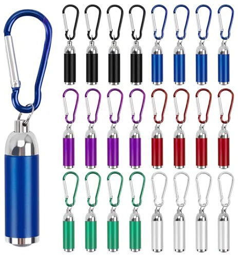 PORFOYO Lot de 24 mini lampes de poche porte-clés en aluminium, 6 couleurs, lampe portable LED petite pour l'école, l'extérieur, la chasse, la randonnée, urgence