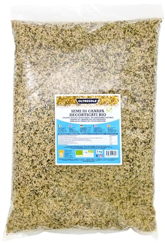 Oltresole, Semi di Canapa Decorticati Biologici 3 kg, Semi Oleosi Europei Crudi, Superfood, Ricchi di Proteine Fibre e Omega-3, Ideali per Insalate e Zuppe