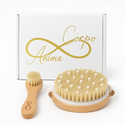 kit Spazzole Drenanti Corpo & Viso in Setola Naturale - Spazzolatura a Secco Anticellulite, Esfoliante, Stimola la circolazione e Drenaggio lInfatico - Corpo & Anima