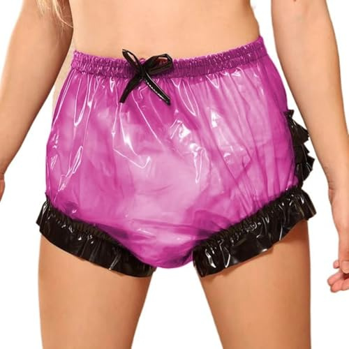 XUOUP Windelüberhose Für Erwachsene, Transparente PVC-Unterwäsche wasserdichte Und Auslaufsichere Kunststoff Höschen, Waschbare Und WiederverwendPink,5XL