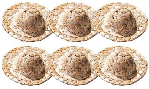 UKCOCO Lot de 6 Mini Chapeaux de Paille Tissée, Décorations Artisanales pour Verres à Cocktail, Accessoires Rustiques pour Soirées et Fêtes, Ornements pour Boissons et Amuse-Gueules