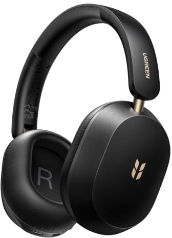 UGREEN HiTune Max5s Bluetooth-headset Over Ear med -45 dB Hybrid-ANC | trådlösa bluetooth-headset med LDAC, Hi-Res Dubbelguld & LDAC, 112h batteri, 5-mikrofon KI-ClearCall, Komfortabel lättvikt