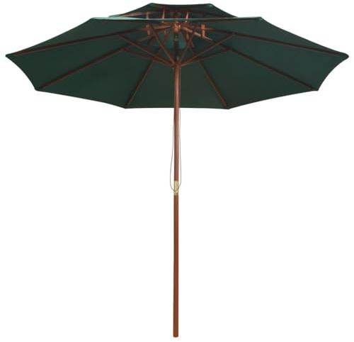 HGKMBRY Ombrellone a doppio tetto, rosso bordeaux, 270 cm, ombrellone da giardino con ventilazione e palo in legno, ombrellone da spiaggia a puleggia in poliestere resistente ai raggi UV, 8 stecche