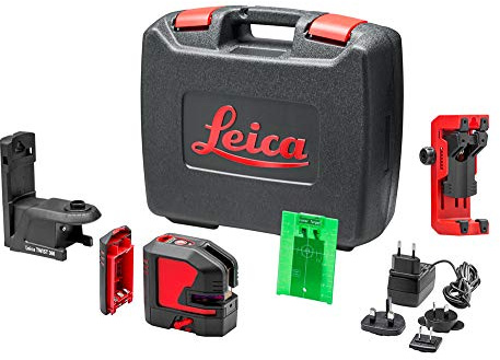 Leica Lino L2P5G – laser croix et point avec batterie Li-ion, chargeur, adaptateur magnétique innovant et support mural, en coffret (laser vert, portée : 35 m)