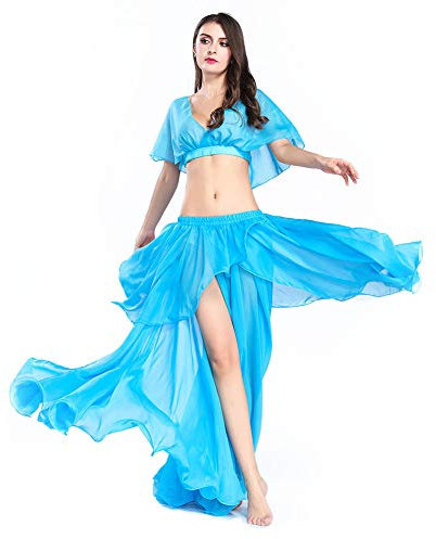 ROYAL SMEELA Bauchtanz Rock Tops Bauchtanz Kostüm Outfit Set Performance Top und Rock Kleider Tanzen Chiffon Maxirock Rock Top Set für Frauen Langer Röcke