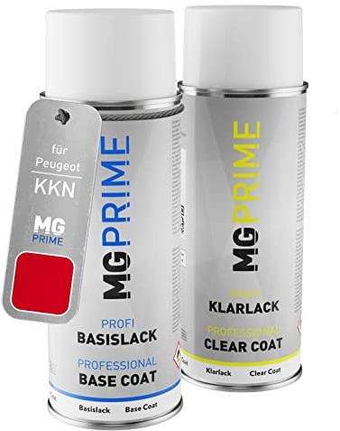MG PRIME Autolack Set Spraydose für Peugeot KKN Rouge Aden/Nevada Rot +1K | Set aus Basislack + Klarlack, Sprühdosen 400ml