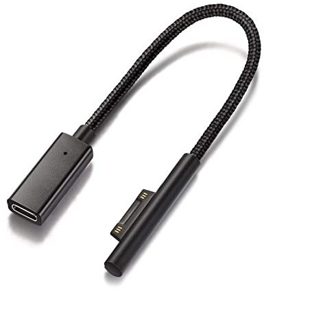 Sisyphy Surface USB C Ladekabel, weiblicher Hafen 0.2M Nylon Geflochtene, 45 W 15V3A USBC-Ladegerät PD-Netzteil erforderlich, kompatibel mit Microsoft Surface Pro7 Pro6 Pro5 Pro4 Pro3 Laptop Go Book