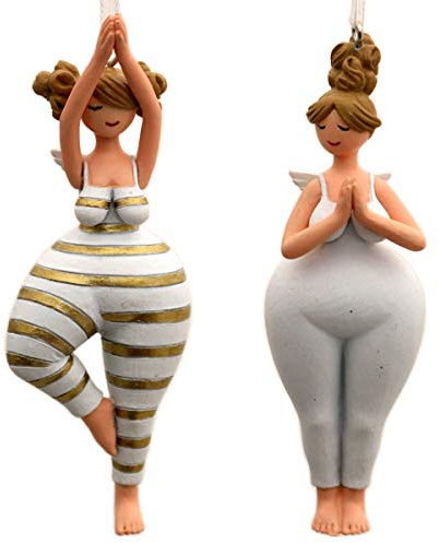 Yoga Engel Hänger Set 2 Stück – weiße Engelanhänger in Yoga-Posen – dekorative Fensterdeko & Baumschmuck – ca. 10,5 cm – Kunststoff Dekofiguren