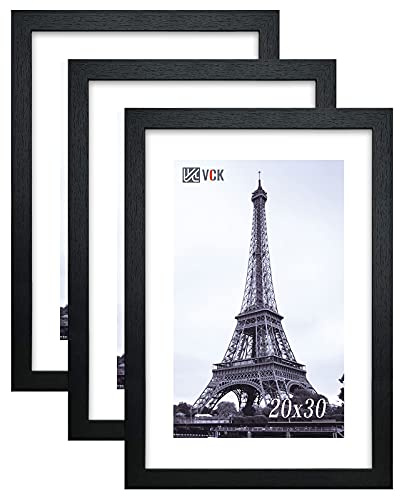 VCK 20x30 Poster Frame Solid Wood Black 3 Pack Picture Frames 20 x 30 Inches with Wall Mounting Hanging