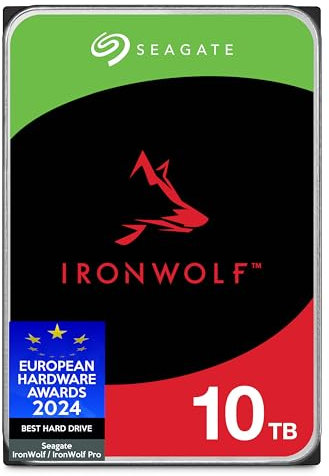 Seagate IronWolf 10TB, NAS, Internal Hard Drive, CMR, 3.5 Inch, SATA, 6GB/s, 7.200 RPM, 256MB Cache, for RAID Network Attached Storage, Data Rescue Services, FFP (ST10000VNZ00)