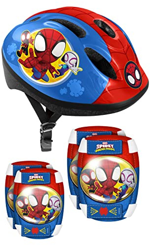 STAMP Helmet + Elbow & Knee Pads Spidey ungdom unisex, blå/röd, 50–56 cm