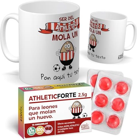 Pack Regalo personalizado para aficionados del Athletic | Taza personalizada Ser del Athletic mola un huevo + Caramelos divertidos | Regalo para Athletic de Bilbao