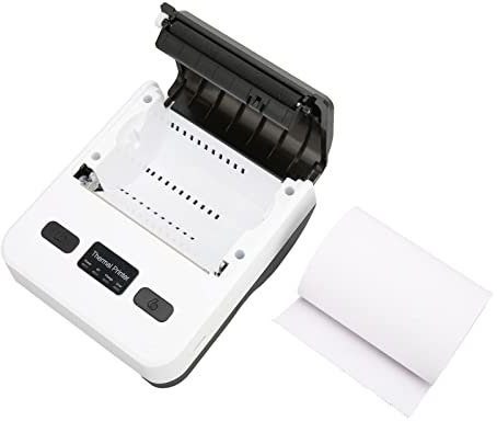 MTP-4B Thermo Etikettendrucker 80mm, Tragbarer Bluetooth Belegdrucker, 203 DPI, 50 Bis 80 Mm/s Hochgeschwindigkeits Ticketdrucker für Kleine Geschäftsrestaurants(Weiß)