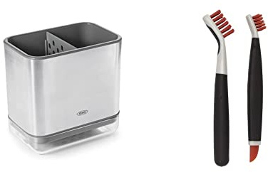 OXO Good Grips Stainless Steel Sinkware Caddy & Good Grips Deep Clean Brush Set - Orange