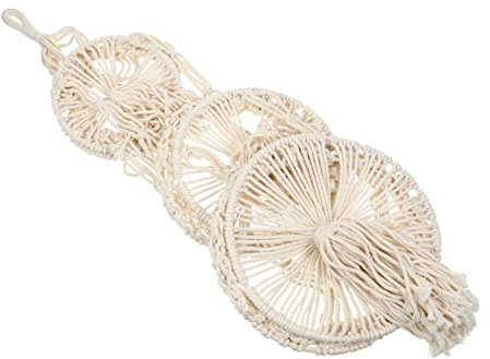 ORFOFE Three Layer Cotton Rope Hanging Basket Foldable Macrame Planter Hanger Woven Plant Pot Net Indoor Outdoor Decorative Storage Beige