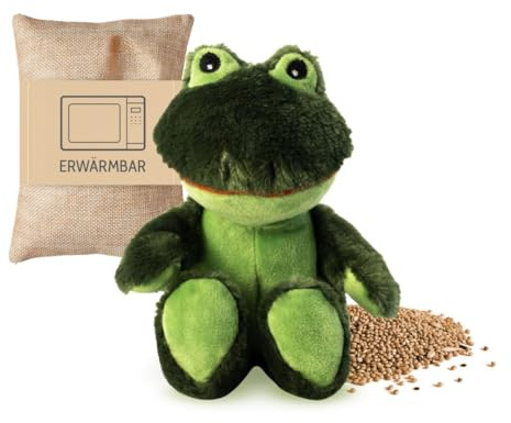 Habibi Premium MIDI Deluxe 2033 Coussin chauffant en peluche pour bébés et enfants Mini grenouille Rembourrage amovible en millet À réchauffer au micro-ondes Convient également pour les