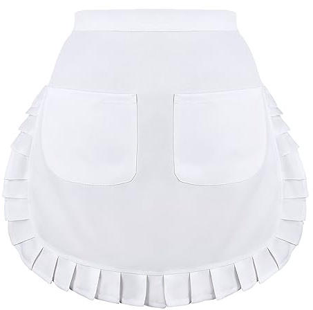 White Waist Apron with 2 Pockets, White Half Apron for Women, Waitress Apron for Kitchen Cooking Restaurant Bistro Coffee Shop