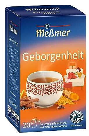 Meßmer GEBORGENHEIT | Kräutertee mit Kurkuma und Zimt-Ingwer-Aroma | 20 Teebeutel | vollmundig