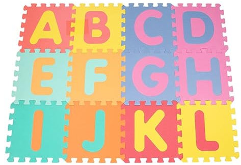 JooTech Puzzlematte | Steckmatte | Spielmatte | Bodenmatte | Lernteppich | mit Buchstaben | Bunt | 30x30 cm | 26 Stück