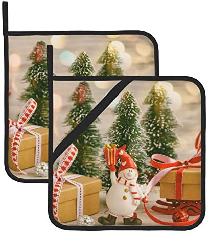 Set di 2 presine resistenti al calore con tasca per cottura in cucina, forno, forno a microonde (20,5 x 20,5 cm) / decorazione natalizia