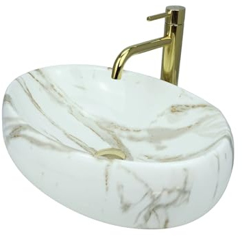 GTM Design Aufsatzwaschbecken Glanz Modern Waschbecken ohne Hahnloch - Elegant Aufsatzwaschbecken Oval für Badezimmer und Gäste WC - nur Bad Waschbecken - Modell 3