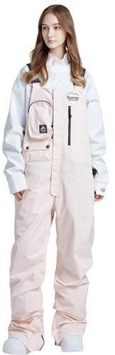 HOUZONIY Damen Herren-Skihose mit Schnee-Lätzchen, Wasserdicht, Verstellbar, Ripstop-Snowboardhose(Rosa XS)