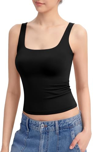 PUMIEY Tank Top for Women Sleeveless Double Lined Basic Summer Tops, Jet Black XX-Large