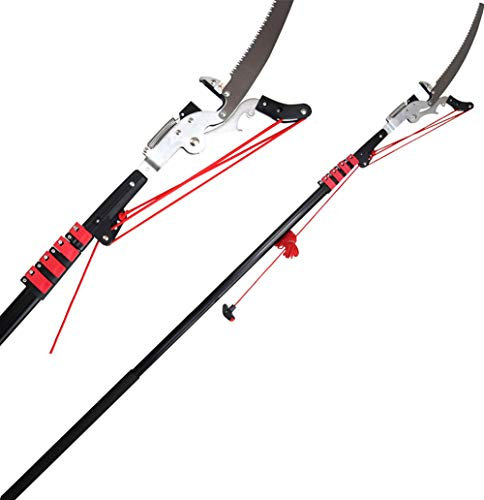 Ausziehbare 2-in-1-Astsäge, Baumschere, Astschere, Teleskopstange mit Sägeblatt aus gehärtetem Stahl, 35 cm + Nylonschnur, komplett mit Knopf, 7,2 m