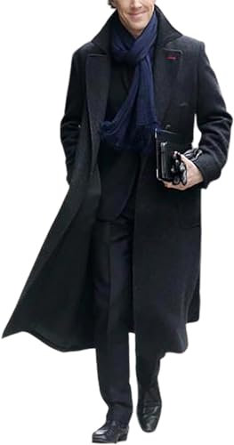 HiFacon Detective Benedict Cumberbatch Sherlock Holmes Cappotto di lana nero, Nero - Trench Lungo in Lana, XXXL