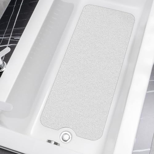 HITSLAM Alfombra de Bañera Antideslizante 100x40cm, Extra Largo Alfombra Ducha Antideslizante, Loofah de PVC Suave Alfombra Baño, Secado Rápido Alfombrilla Bañera, Sin Ventosa, Blanco
