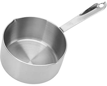 Lechera de acero inoxidable, calentador de mantequilla, base plana, olla pequeña con doble deflector, agujero para colgar chocolate (500 ml)