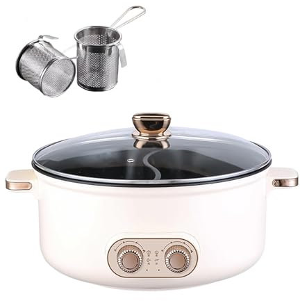HJXBD888 Hotpot, Interruptor de Doble Control, MultifuncióN Olla Hot Pot Hot Pot Electrico, Adecuado para Fiestas PequeñAs (con 2 Redes Agujereadas),6.5L