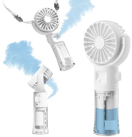 Frelisiy Handventilator, Nebel, Handventilator, wiederaufladbar, batteriebetrieben, tragbar, 4 Geschwindigkeiten, 55 ml Sprühnebel, 360° faltbarer USB-Wasserventilator für Reisen, Camping, Outdoor,