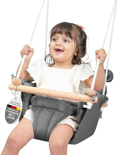 AMAZINGs Baby und Kinderschaukel | Mitwachsende Babyschaukel. Komplettset mit Aufhängung für Indoor und Outdoor | 3 in 1 Gurtsystem. Für Babys und Kinder ab 7 Monate bis 3 Jahre - Grau