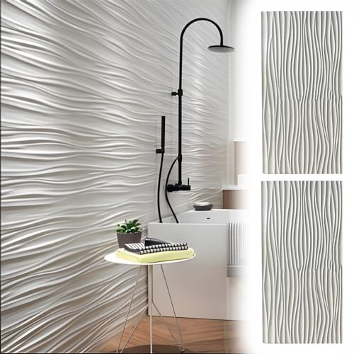 Wandpaneele 3D-Wandpaneel mit Wellenwanddesign, Dekorative Wandverkleidungspaneele für Wohnzimmer, Lobby, Büro, Gaming-Setup, Schneidbare 3D-Wandverkleidung, (Beige)