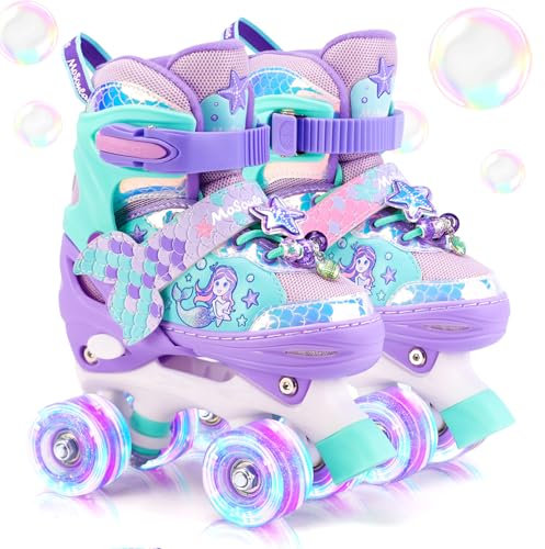 Meerjungfrau Kinder Rollschuhe für Mädchen 4 Größen Verstellbar Mit Leuchtenden Rädern Roller Skates für Anfänger Weihnachts und Geburtstags Geschenke