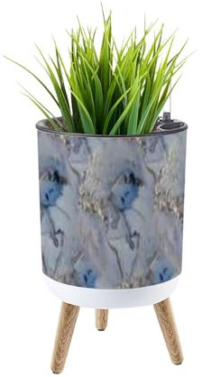 Vaso moderno da 35,5 cm con gambe in legno massello marmo oro arte lilla design acquerello inchiostro viola trama vaso decorativo con sensore di livello dell'acqua Vaso da fiori per piante da interno
