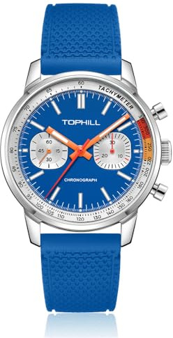 TOPHILL Seagull 1963 Pilots Mens Racing Chronograph Mechanical Watch Original Seagull ST1901 Movement 40mm Sapphire Luminous Pilot Wristwatches, Blue Lettering Blue Strap, Modern